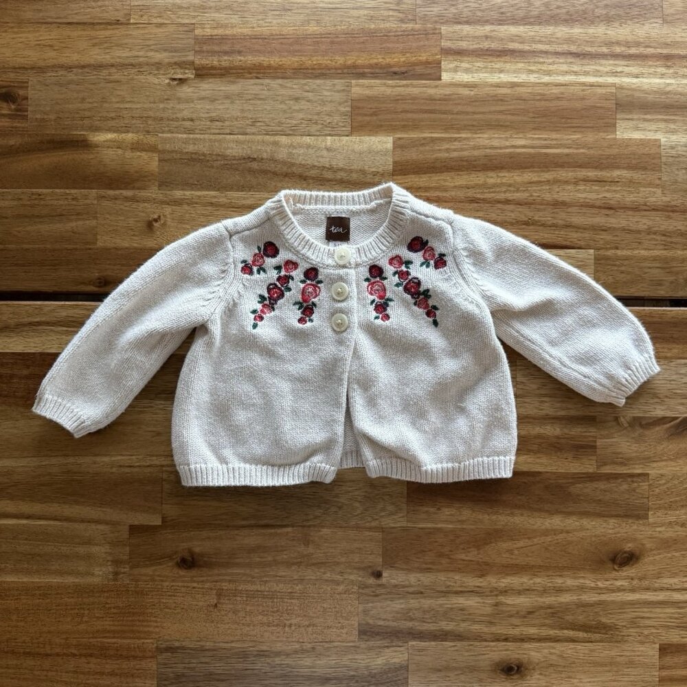 Tea Collection Cardigan Sweater Cream Floral Embroidery Nordic Cotton 9-12 Month